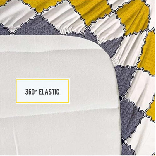 Misnaya Glace Cotton 140 GSM Double Bed Fitted Bedsheet with 360° Elastic | Soft & Breathable Fabric | Includes 2 Pillow Covers | Modern Geometric Design