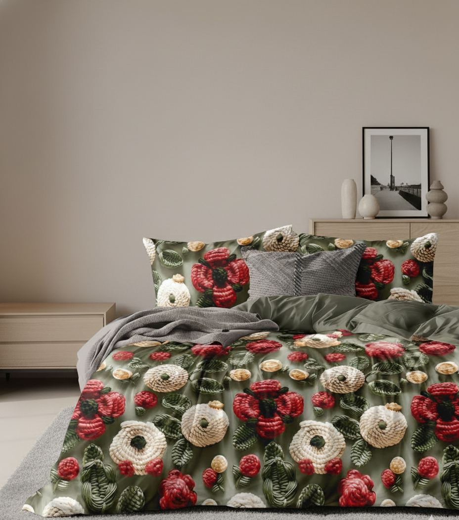 Misnaya Premium Glace Cotton 7D Floral Fresh Bloom Paradise Bedsheet Set – Ultra Soft, Fade Resistant, 108×108 Inches with 2 Pillow Covers