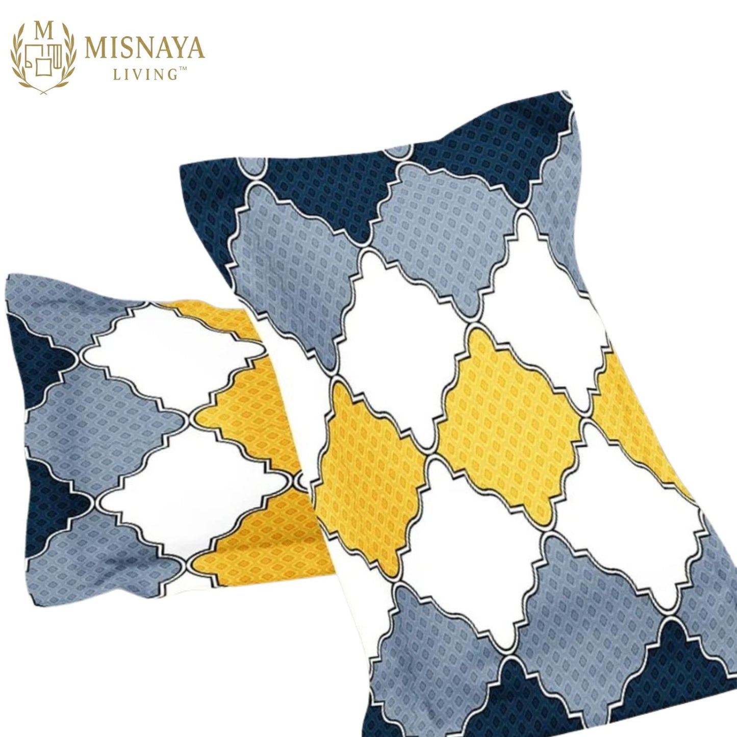 Misnaya Glace Cotton 140 GSM Double Bed Fitted Bedsheet with 360° Elastic | Soft & Breathable Fabric | Includes 2 Pillow Covers | Modern Geometric Design