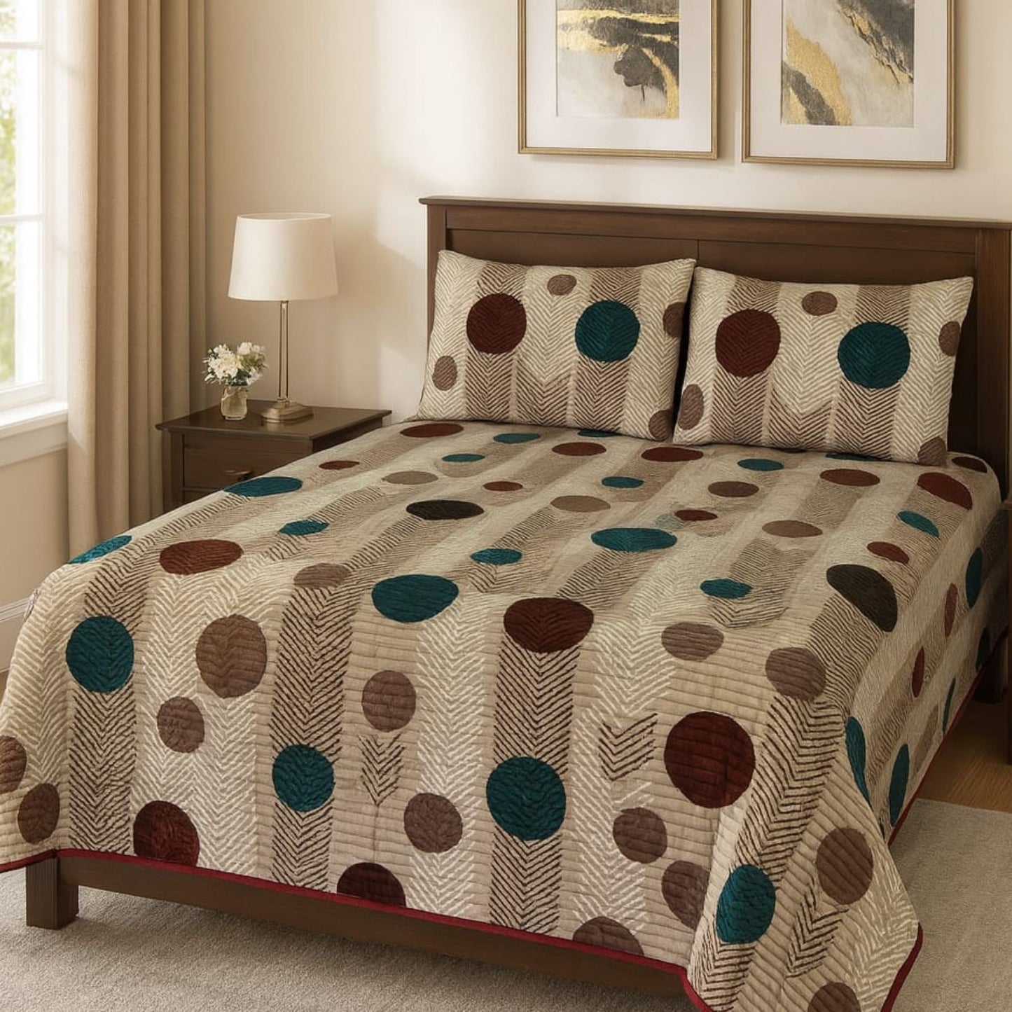 Misnaya Premium Warm Flanno 3-Piece Double Bedsheet Set | Warm Flannel Multi Dot Design Flat Bedsheet with 2 Pillow Covers | 90x100 Inches