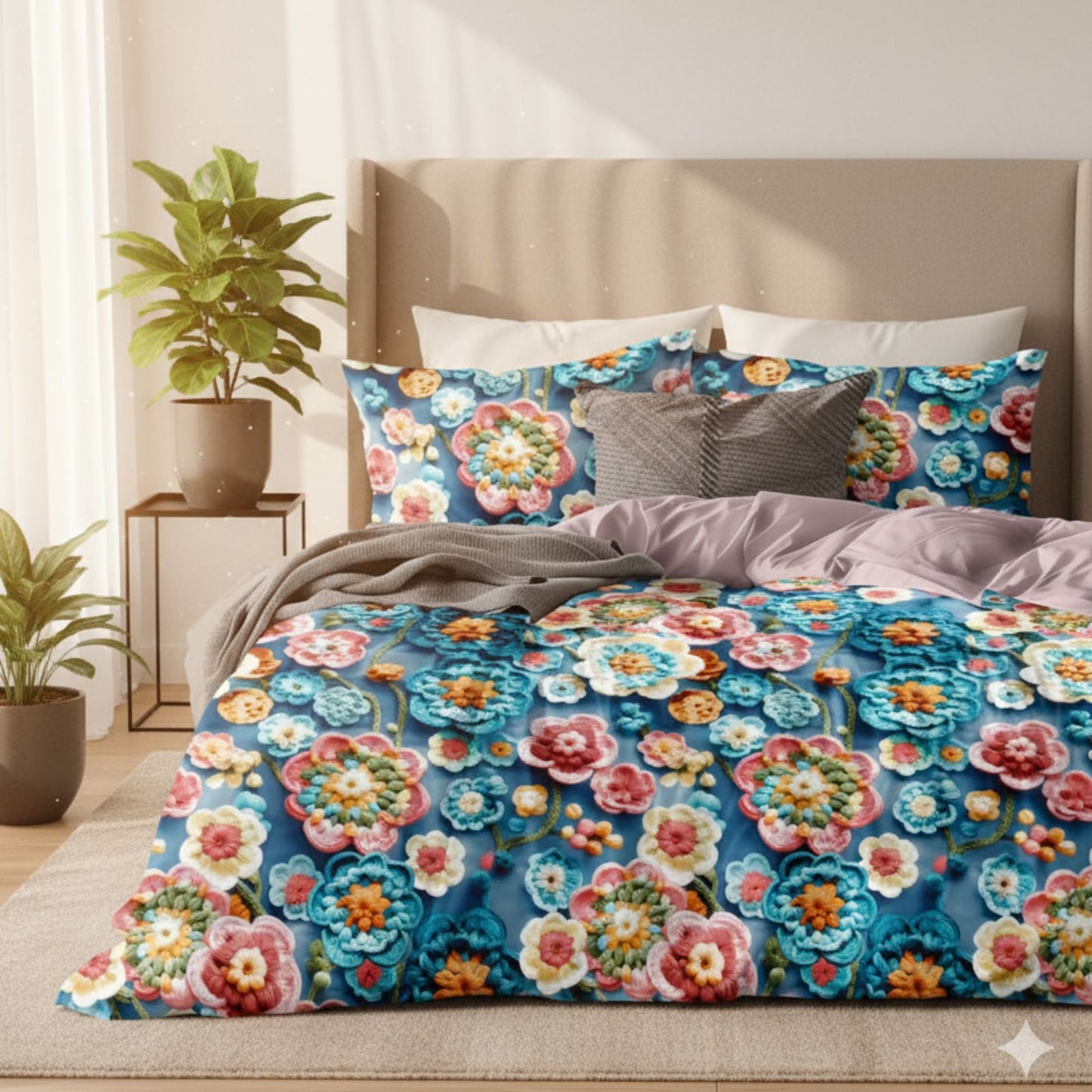 Misnaya Premium Glace Cotton 7D Floral Fresh Bloom Paradise Bedsheet Set – Ultra Soft, Fade Resistant, 108×108 Inches with 2 Pillow Covers