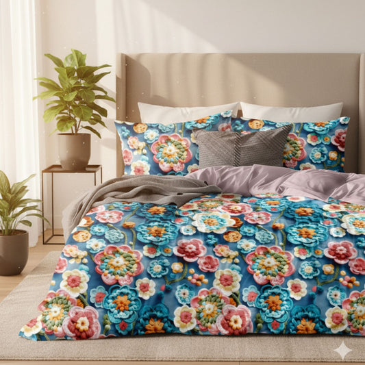 Misnaya Premium Glace Cotton 7D Floral Fresh Bloom Paradise Bedsheet Set – Ultra Soft, Fade Resistant, 108×108 Inches with 2 Pillow Covers