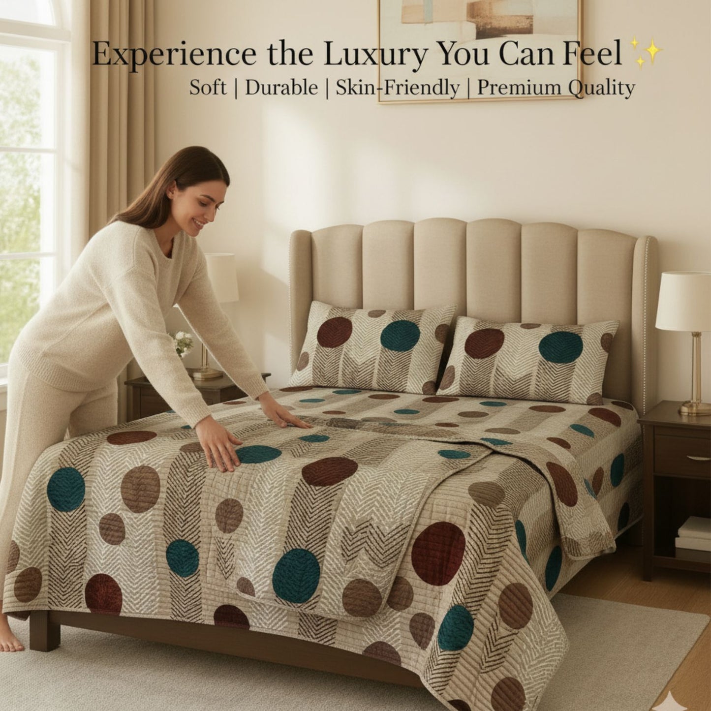 Misnaya Premium Warm Flanno 3-Piece Double Bedsheet Set | Warm Flannel Multi Dot Design Flat Bedsheet with 2 Pillow Covers | 90x100 Inches