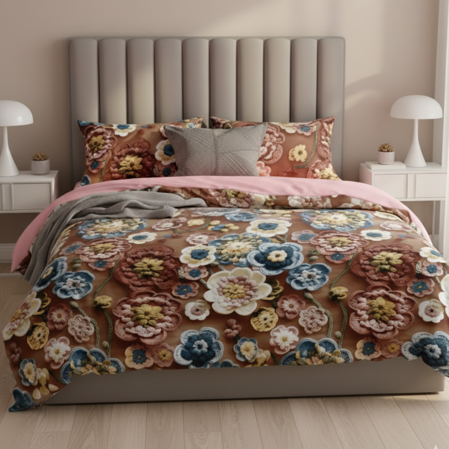 Misnaya Premium Glace Cotton 7D Floral Fresh Bloom Paradise Bedsheet Set – Ultra Soft, Fade Resistant, 108×108 Inches with 2 Pillow Covers