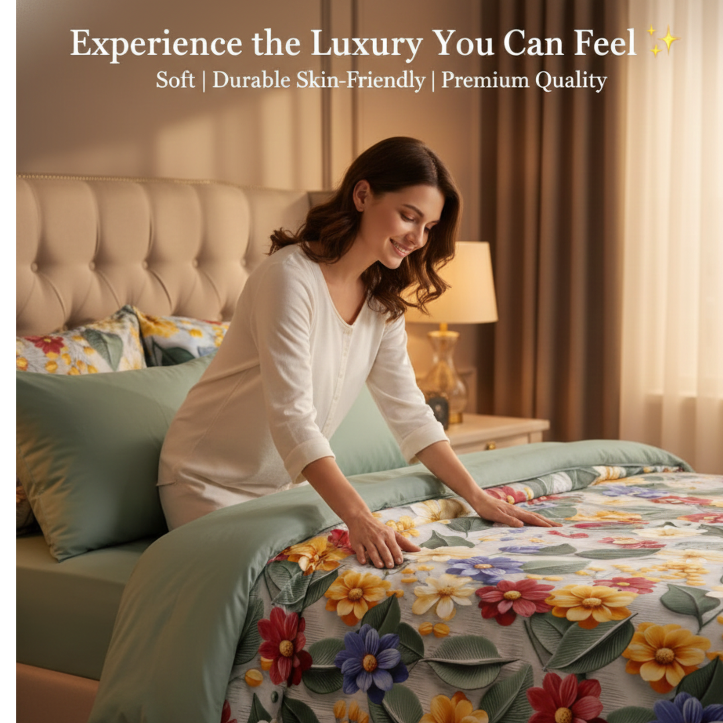 Misnaya Premium Glace Cotton 7D Floral Spring Garden Blossom King Size Bedsheet 108×108 Inch with 2 Matching Pillow Covers