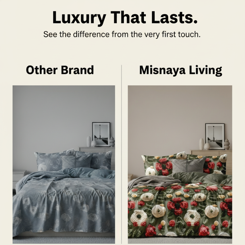 Misnaya 7D Knitted Flower Design Glace Cotton King Bedsheet (Green Red Blossom, 108×108 Inches) with 2 Matching Pillow Covers