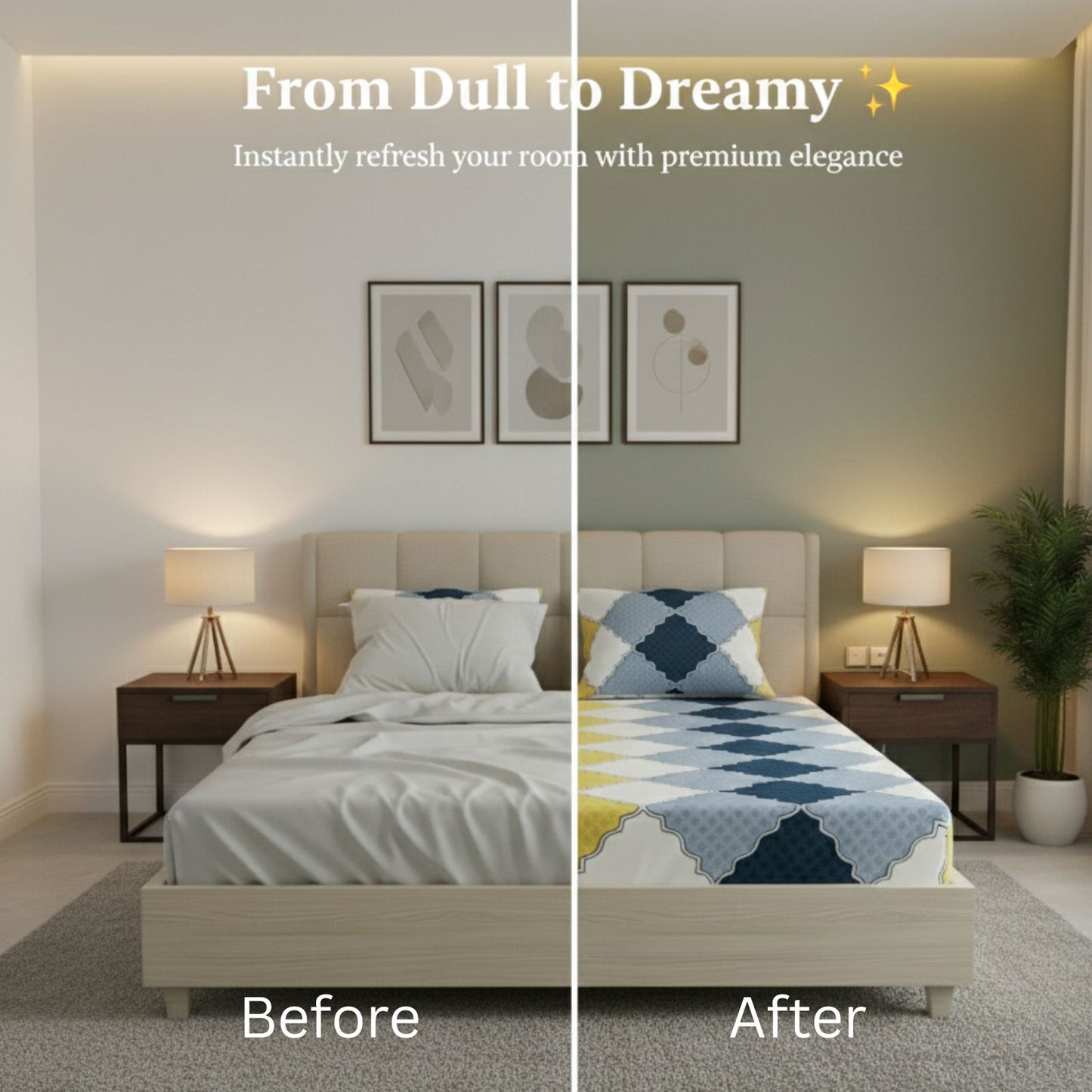 Misnaya Glace Cotton 140 GSM Double Bed Fitted Bedsheet with 360° Elastic | Soft & Breathable Fabric | Includes 2 Pillow Covers | Modern Geometric Design