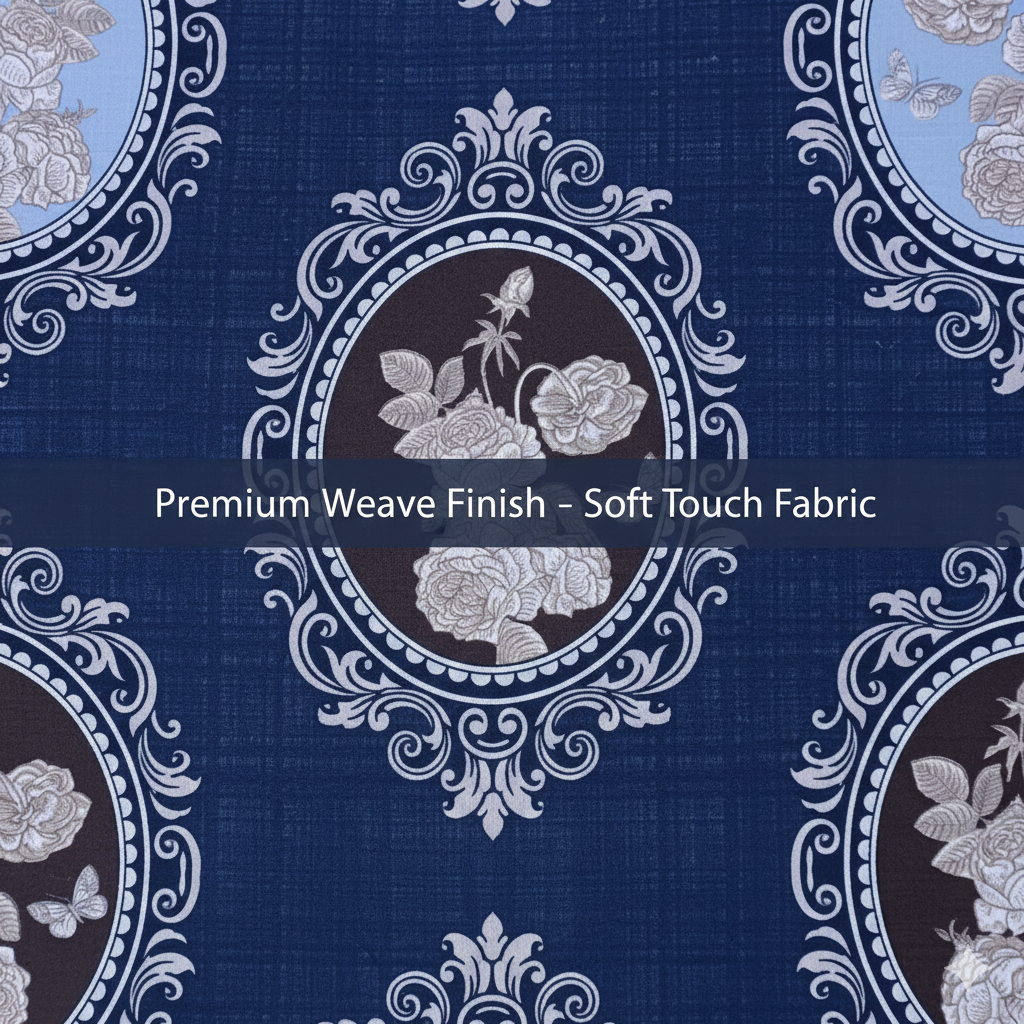 MISNAYA Super Soft Royal Medallion Blue 200 GSM Elastic Fitted Bedsheet for Double Bed (72×78 Inches) | Fits Up to 8-Inch Mattress