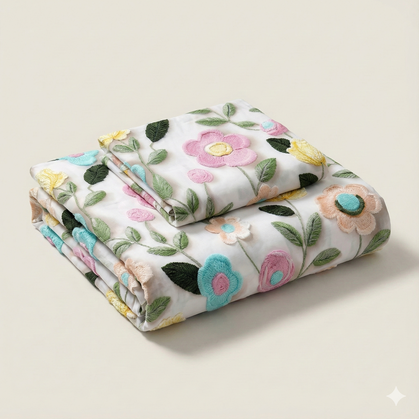 Misnaya Premium Pastel Meadow Bloom 7D Glace Cotton King Size Bedsheet( 108×108 Inches) with 2 Matching Pillow Covers