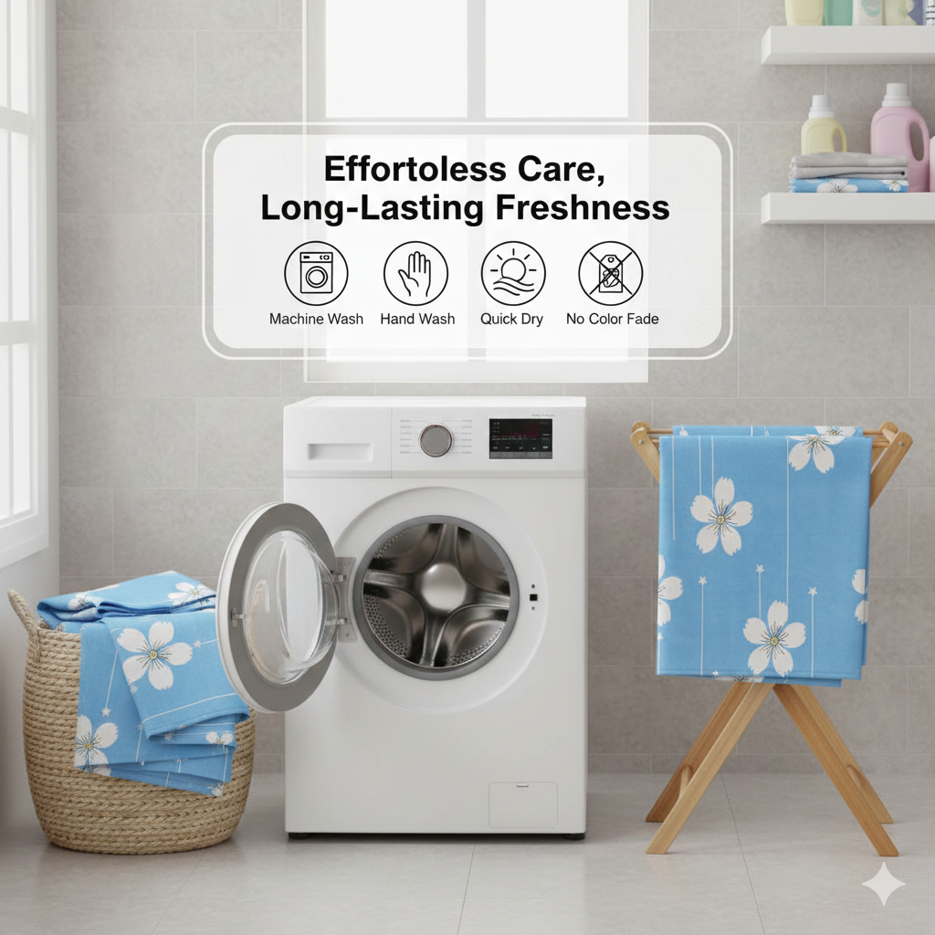 MISNAYA Super Soft | Sky Blossom – Sky Blue 200 GSM Elastic Fitted Bedsheet for Double Bed (72×78 Inches) | Fits Up to 8-Inch Mattress