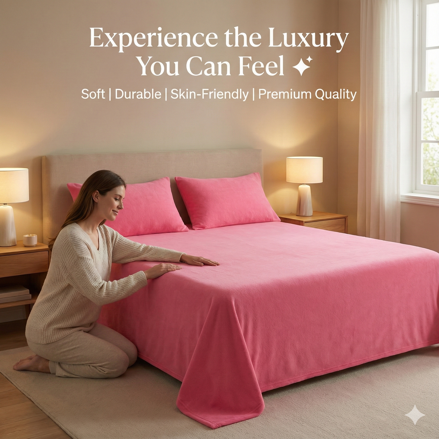 Misnaya Living Premium Warm Mink Flat Bedsheet Set | 3-Piece Set with 2 Pillow Covers | Super Soft & Cozy Winter Bedsheet | Color-Fast Solid Plain Design | King Size (90 x 100 Inches)