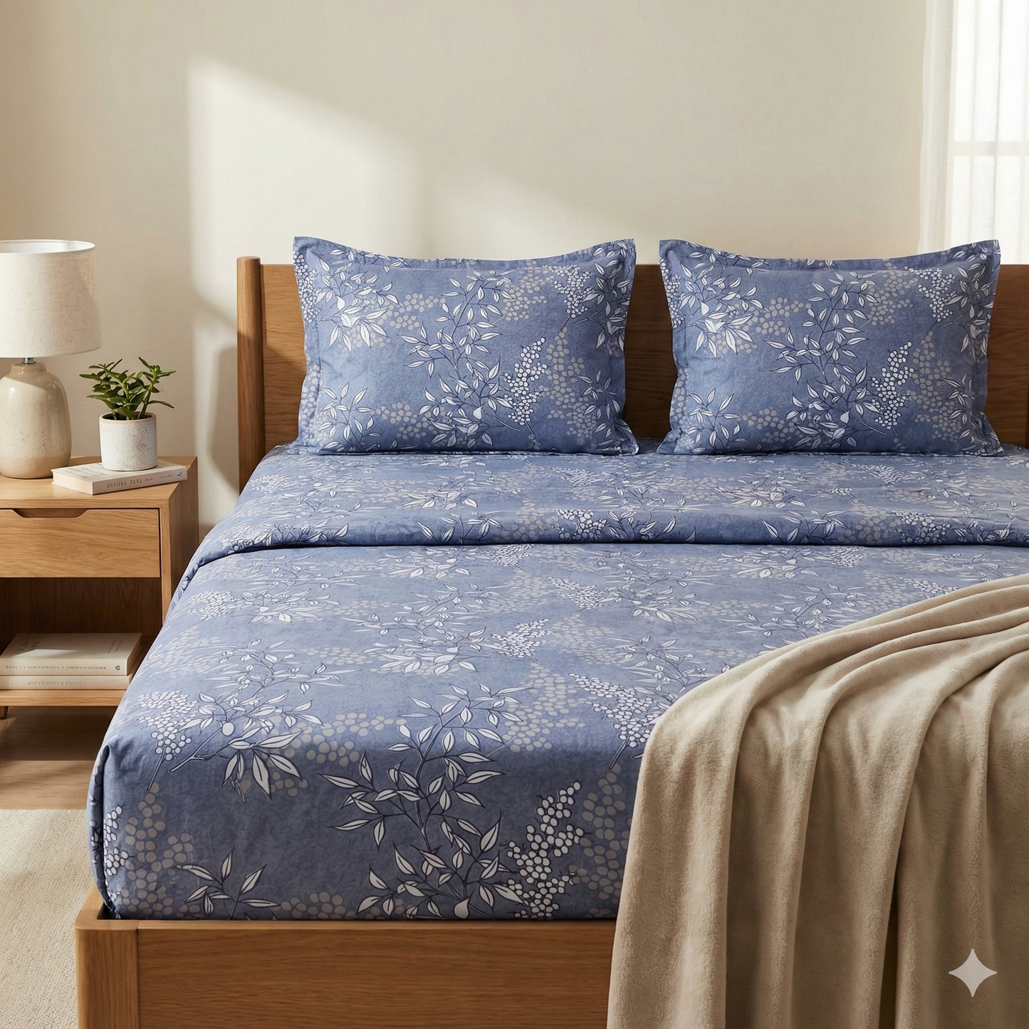 Misnaya Living Slate Bloom Soft Glace Cotton Double Bedsheet 90×100 Inches with 2 Matching Pillow Covers