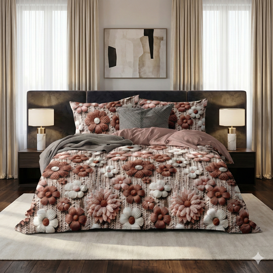 Misnaya Premium Rustic Bloom Elegance 7D Glace Cotton King Size Bedsheet( 108×108 Inches) with 2 Matching Pillow Covers