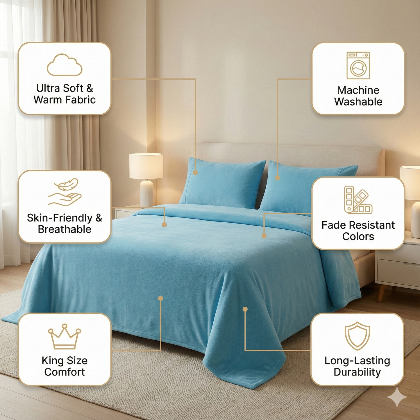 Misnaya Living Premium Warm Mink Flat Bedsheet Set | 3-Piece Set with 2 Pillow Covers | Super Soft & Cozy Winter Bedsheet | Color-Fast Solid Plain Design | King Size (90 x 100 Inches)