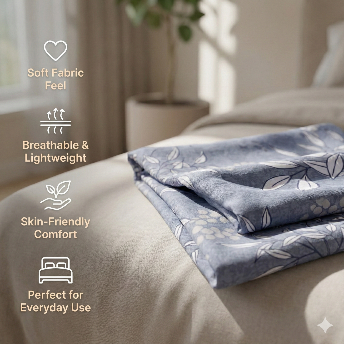 Misnaya Living Slate Bloom Soft Glace Cotton Double Bedsheet 90×100 Inches with 2 Matching Pillow Covers