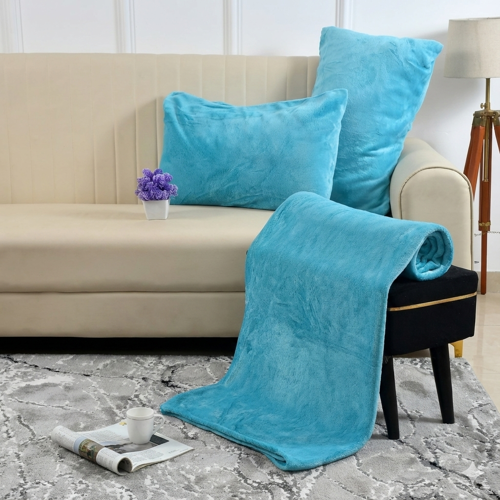 Misnaya Living Premium Warm Mink Flat Bedsheet Set | 3-Piece Set with 2 Pillow Covers | Super Soft & Cozy Winter Bedsheet | Color-Fast Solid Plain Design | King Size (90 x 100 Inches)