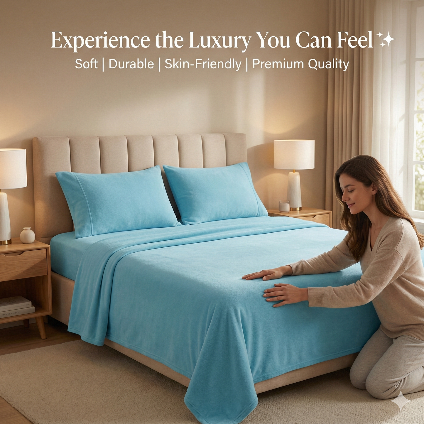 Misnaya Living Premium Warm Mink Flat Bedsheet Set | 3-Piece Set with 2 Pillow Covers | Super Soft & Cozy Winter Bedsheet | Color-Fast Solid Plain Design | King Size (90 x 100 Inches)