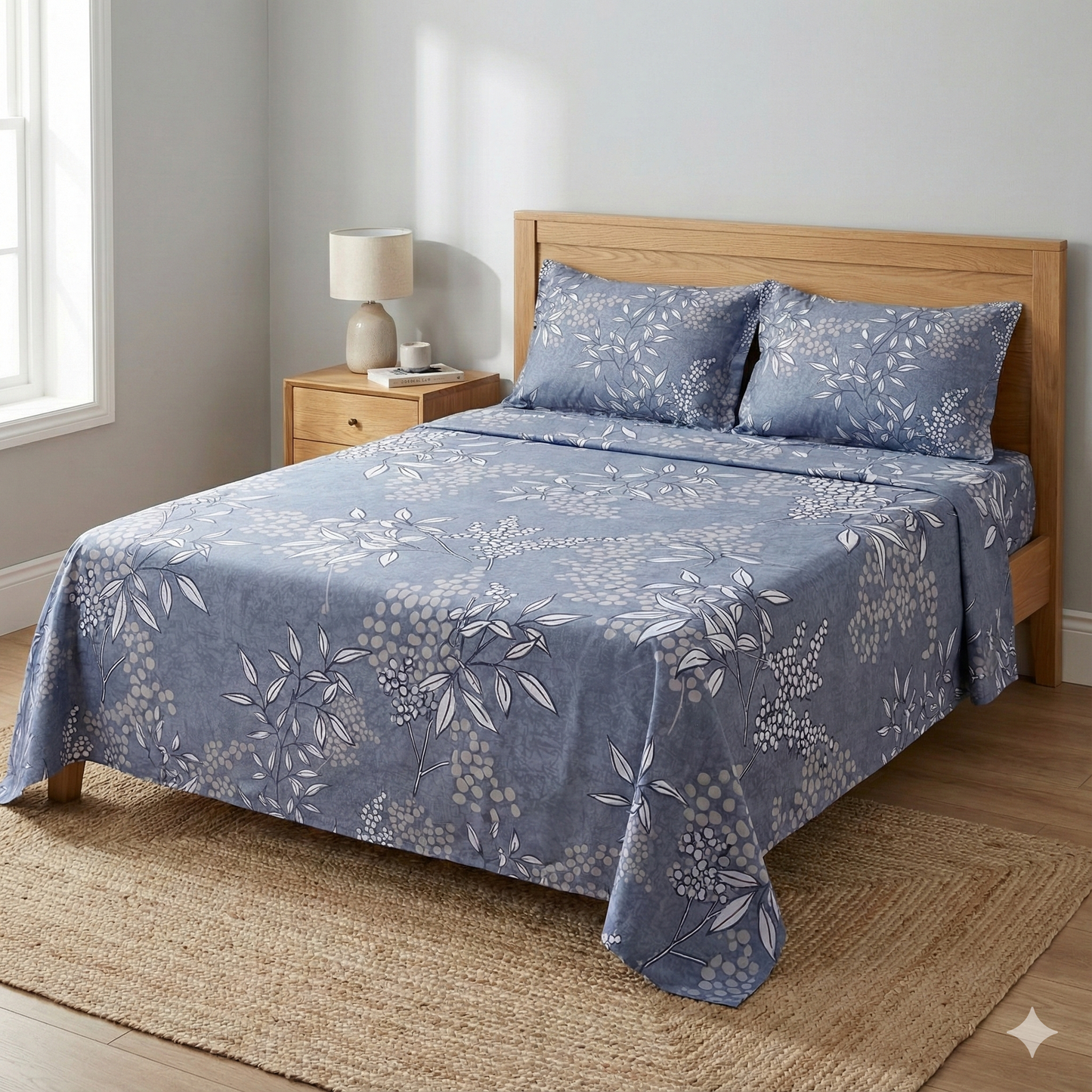 Misnaya Living Slate Bloom Soft Glace Cotton Double Bedsheet 90×100 Inches with 2 Matching Pillow Covers