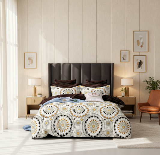 Misnaya Glace Cotton Super Soft Queen, Double Size Bedsheet | Mandala Pattern | 2 Pillow Covers Included