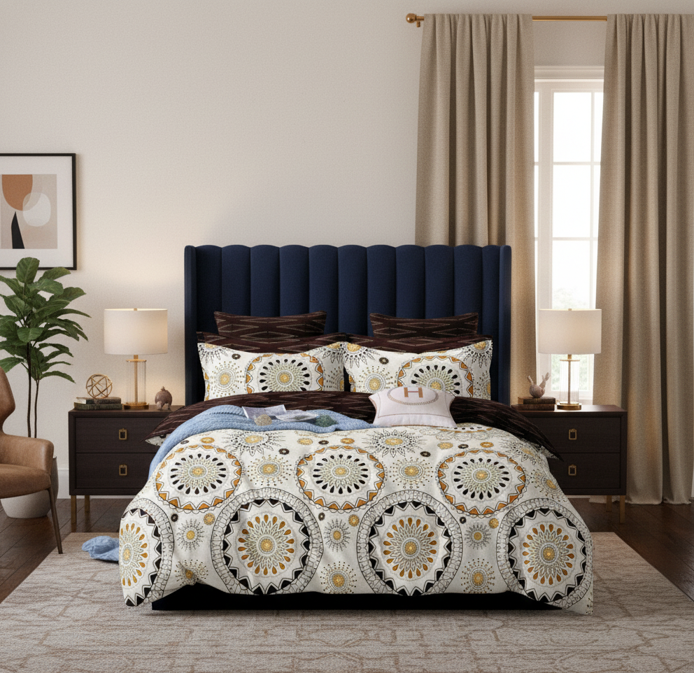 Misnaya Glace Cotton Super Soft Queen, Double Size Bedsheet | Mandala Pattern | 2 Pillow Covers Included