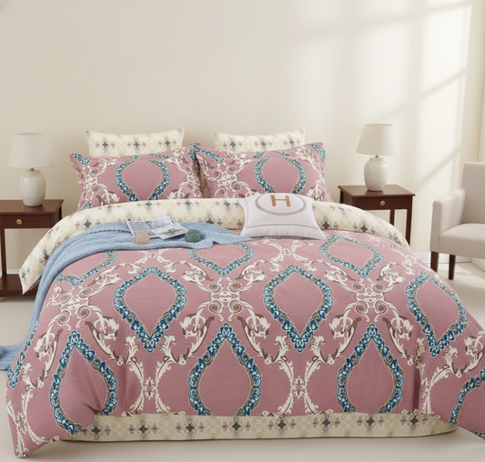 Misnaya Glace Cotton Super Soft Queen, Double Size Bedsheet |  Royal Damask Print | 2 Pillow Covers Included
