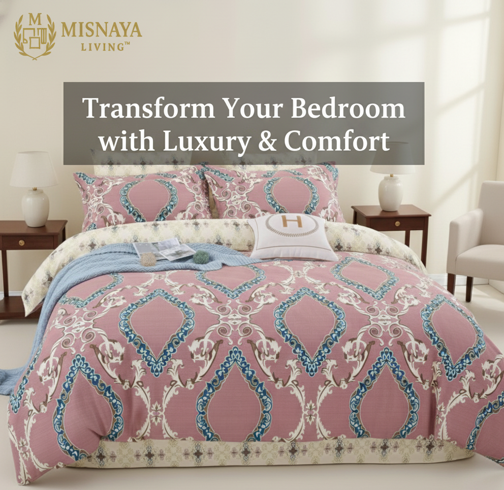 Misnaya Glace Cotton Super Soft Queen, Double Size Bedsheet |  Royal Damask Print | 2 Pillow Covers Included