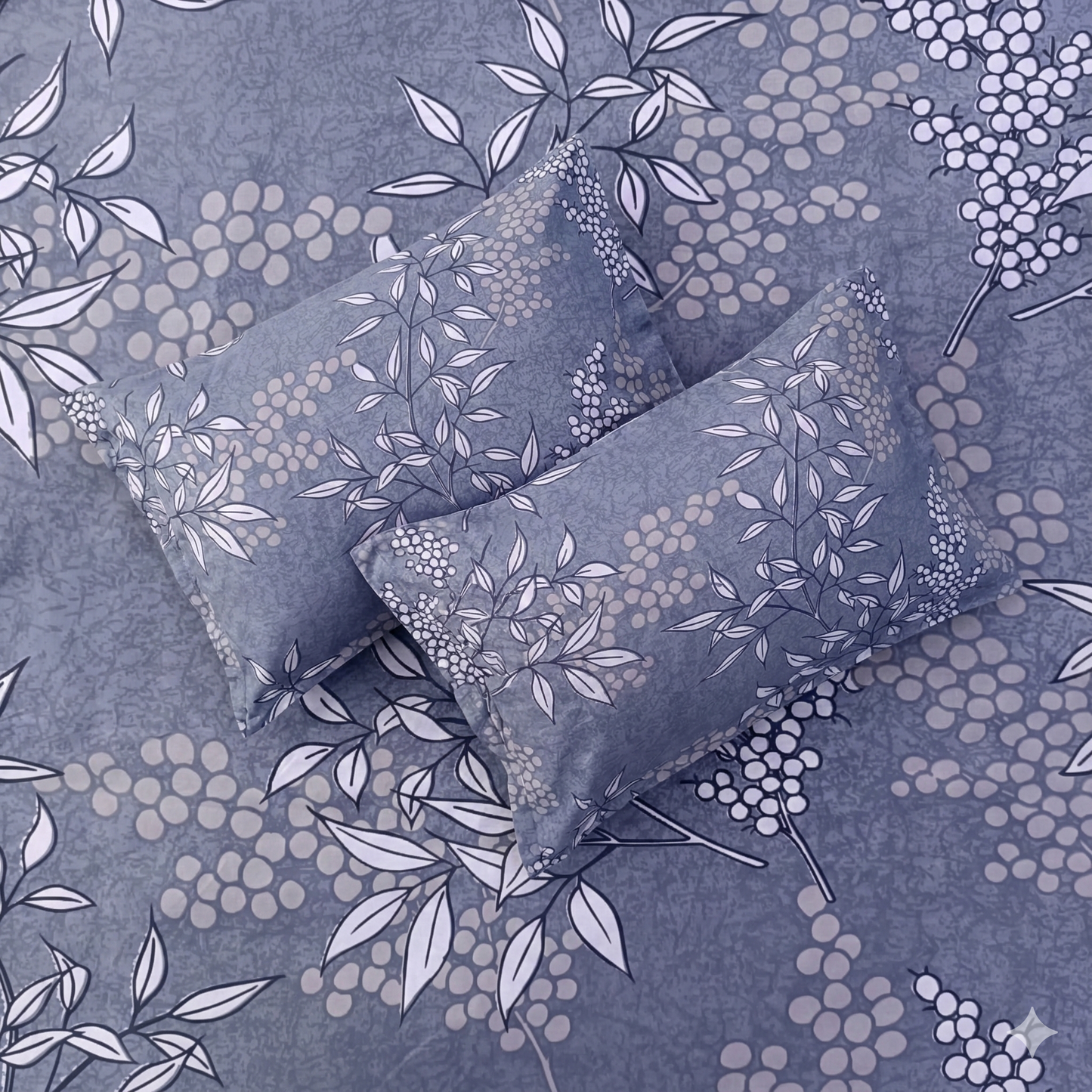 Misnaya Living Slate Bloom Soft Glace Cotton Double Bedsheet 90×100 Inches with 2 Matching Pillow Covers