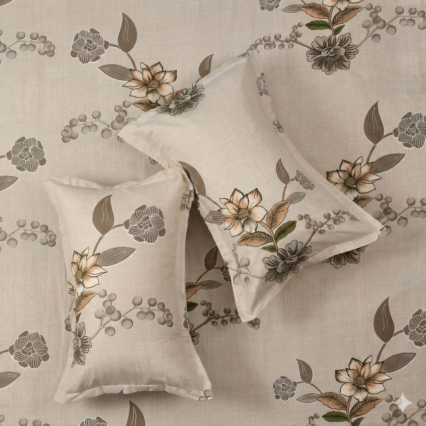 Misnaya Living Ivory Bloom Soft Glace Cotton Double Bedsheet 90×100 Inches with 2 Matching Pillow Covers