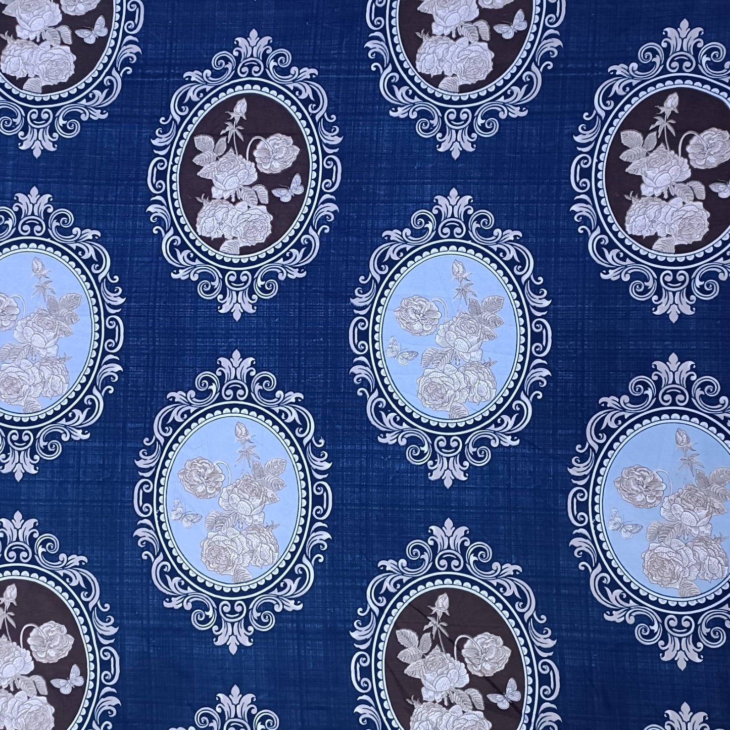 MISNAYA Super Soft Royal Medallion Blue 200 GSM Elastic Fitted Bedsheet for Double Bed (72×78 Inches) | Fits Up to 8-Inch Mattress