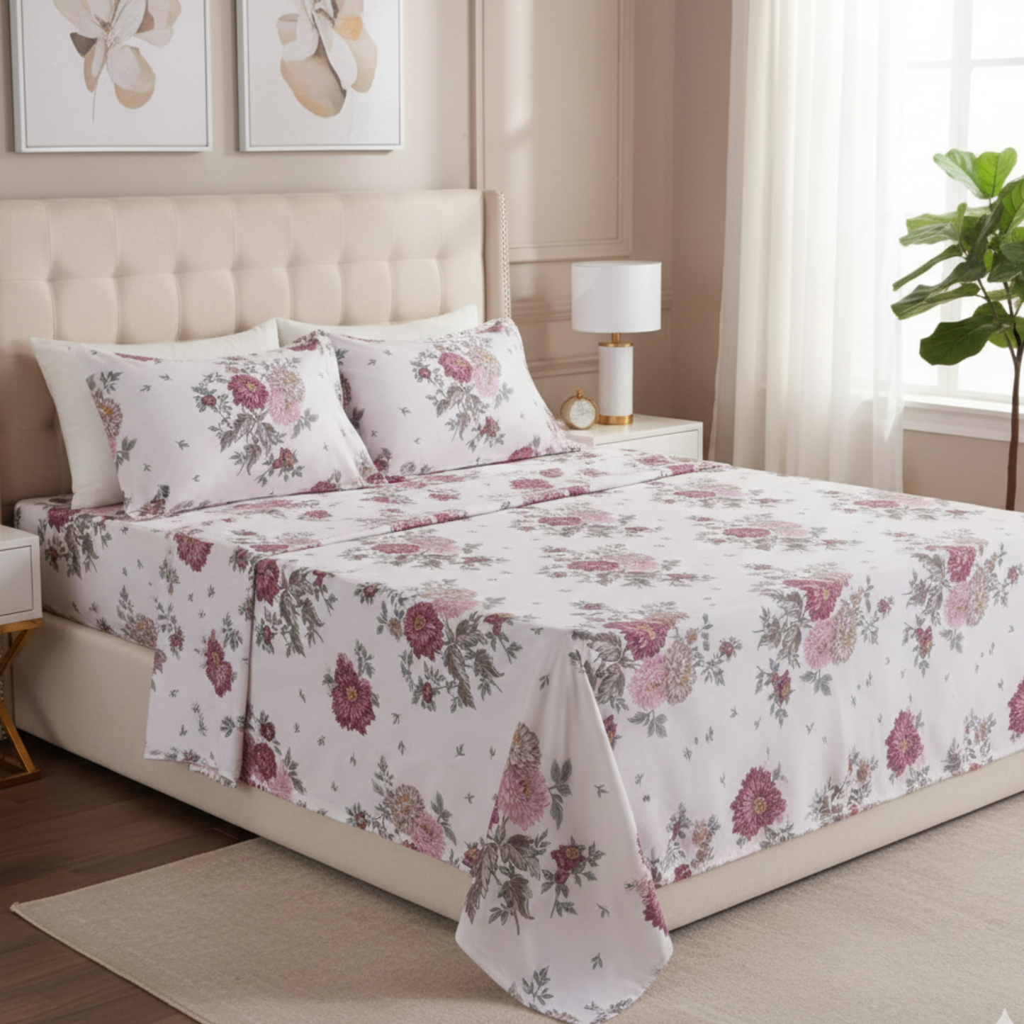 MISNAYA Blush Petal – Premium King Size 108X108 Inches Super Soft 310 TC Twill Cotton Bedsheet with 2 Matching Pillow Covers