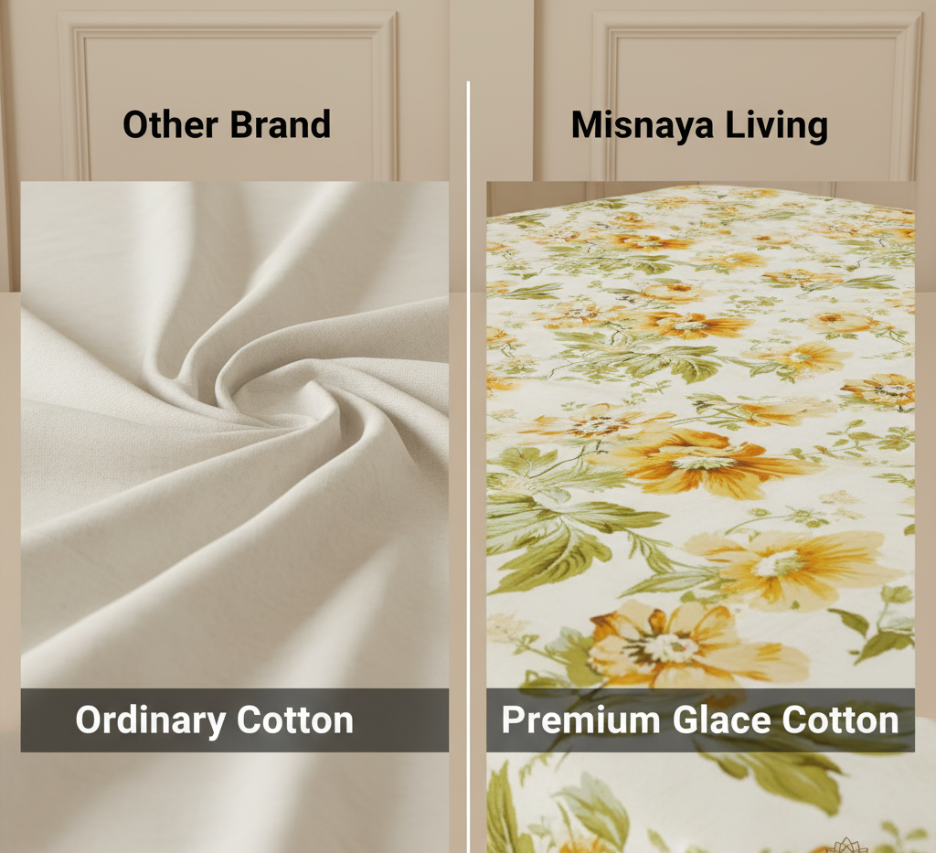 Misnaya Premium 200 TC Double Bed Fitted Bedsheet – Yellow Floral Print with 2 Pillow Covers