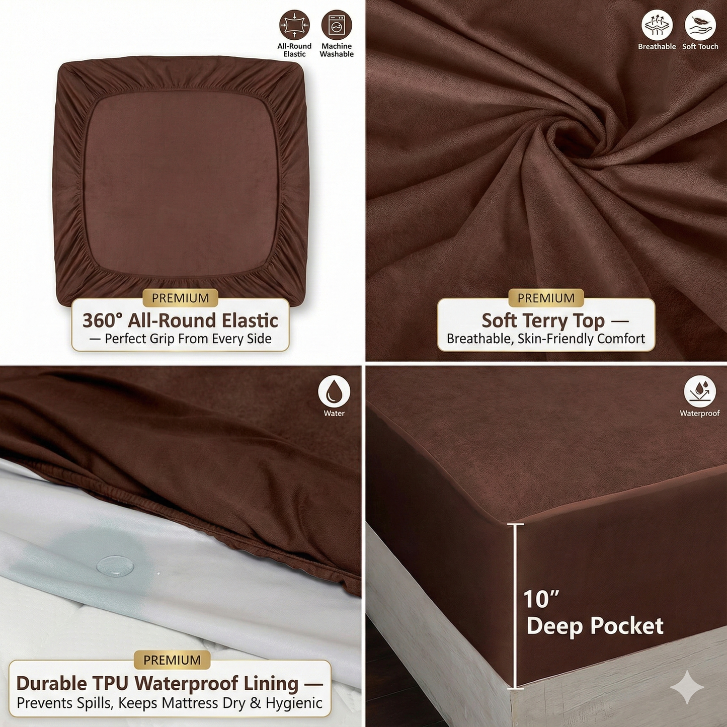 Misnaya Premium Waterproof Terry Cotton Mattress Protector | 220 GSM | Elastic Fitted