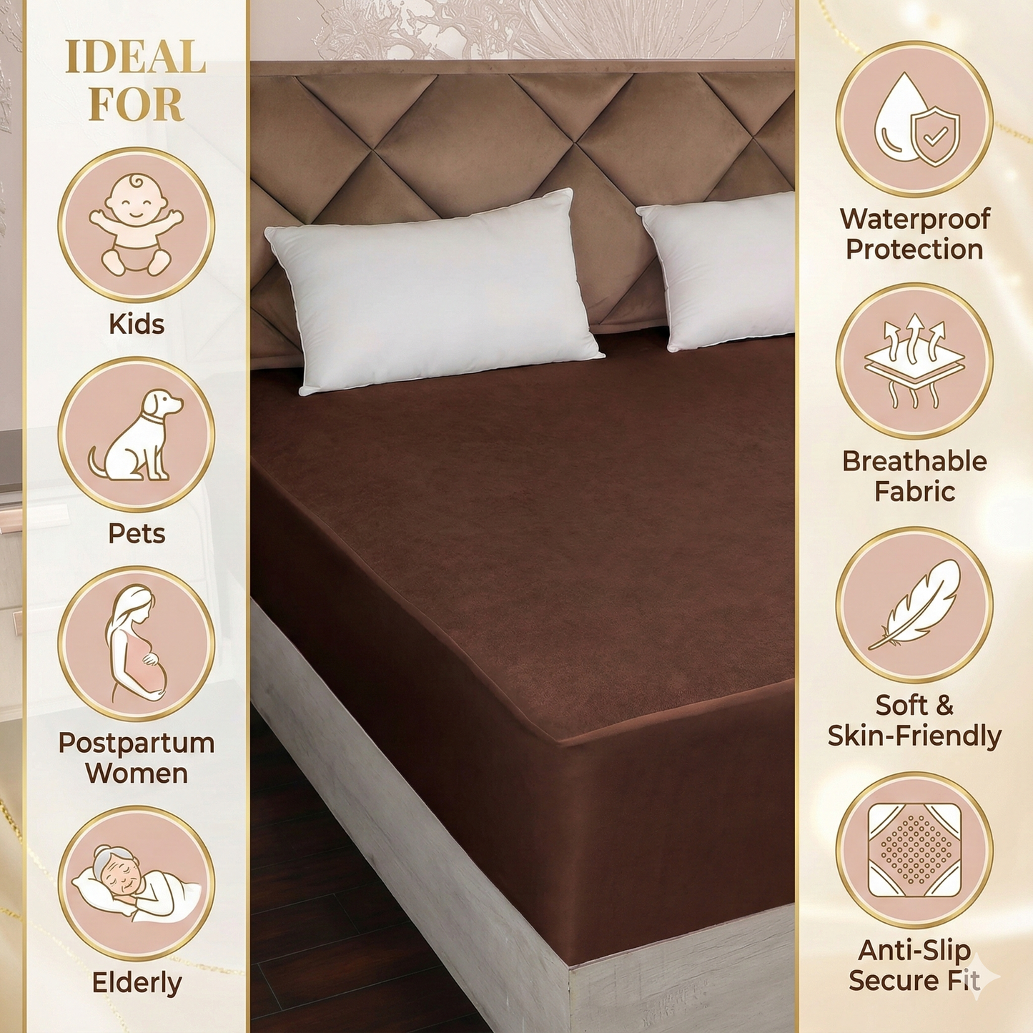 Misnaya Premium Waterproof Terry Cotton Mattress Protector | 220 GSM | Elastic Fitted