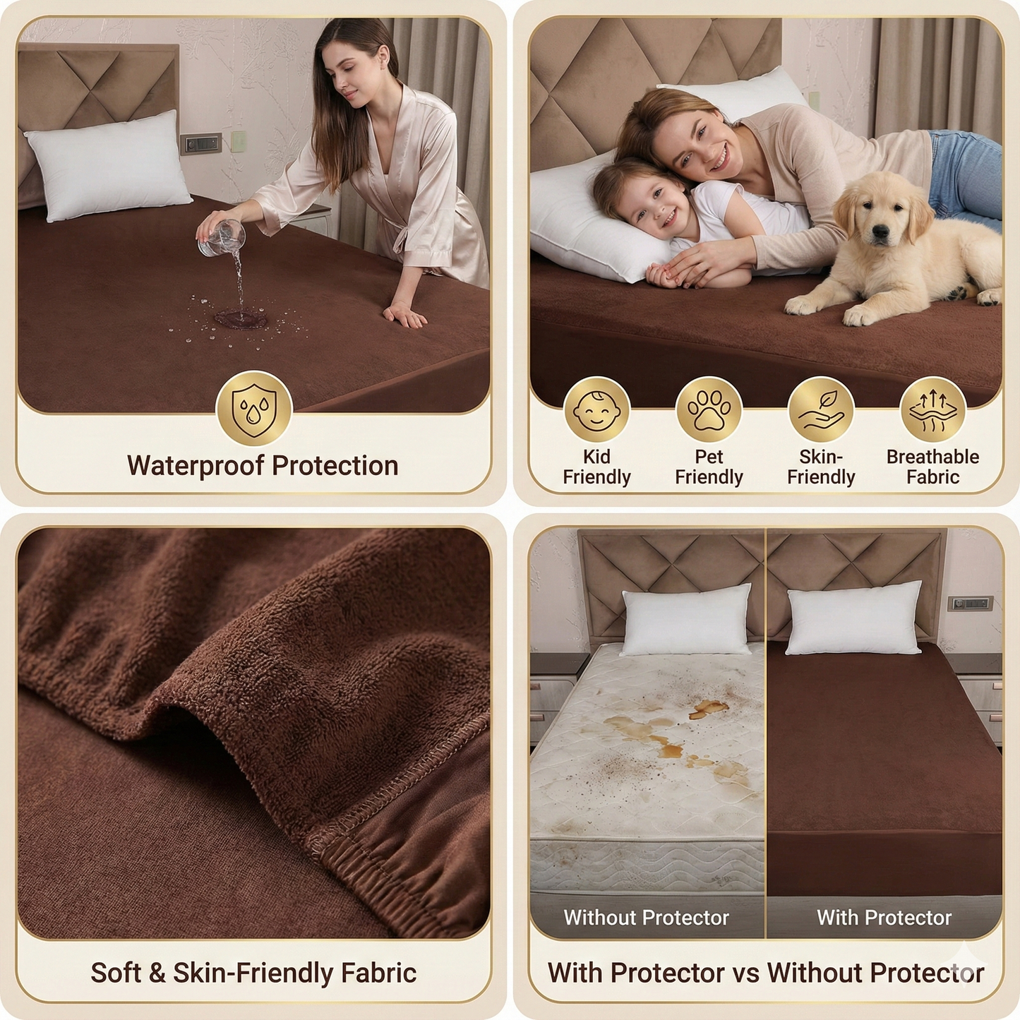 Misnaya Premium Waterproof Terry Cotton Mattress Protector | 220 GSM | Elastic Fitted