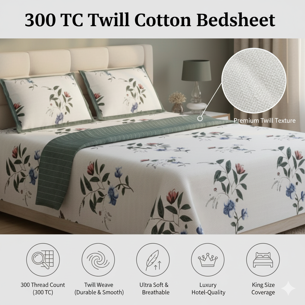 MISNAYA Verdant Bloom – Premium King Size 108X108 Inches Super Soft  310 TC Twill Cotton Bedsheet with 2 Matching Pillow Covers