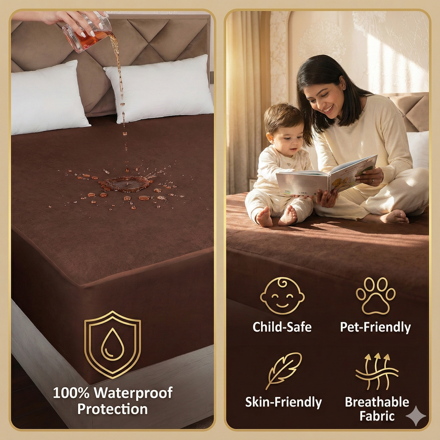 Misnaya Premium Waterproof Terry Cotton Mattress Protector | 220 GSM | Elastic Fitted