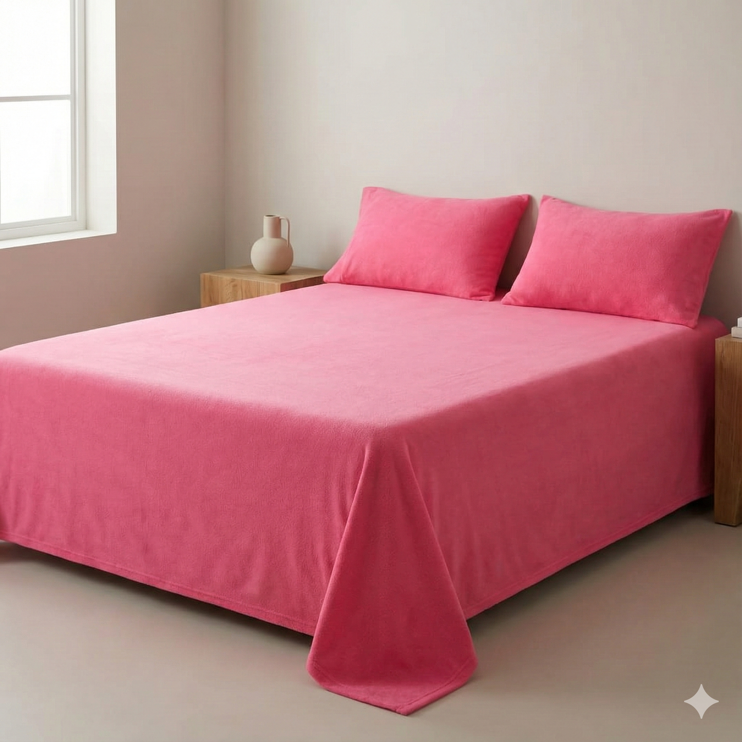 Misnaya Living Premium Warm Mink Flat Bedsheet Set | 3-Piece Set with 2 Pillow Covers | Super Soft & Cozy Winter Bedsheet | Color-Fast Solid Plain Design | King Size (90 x 100 Inches)