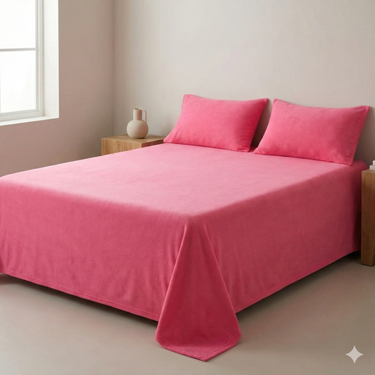 Misnaya Living Premium Warm Mink Flat Bedsheet Set | 3-Piece Set with 2 Pillow Covers | Super Soft & Cozy Winter Bedsheet | Color-Fast Solid Plain Design | King Size (90 x 100 Inches)