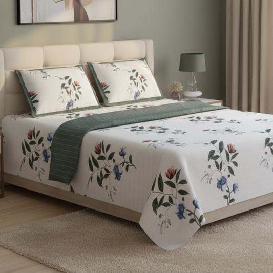MISNAYA Verdant Bloom – Premium King Size 108X108 Inches Super Soft  310 TC Twill Cotton Bedsheet with 2 Matching Pillow Covers