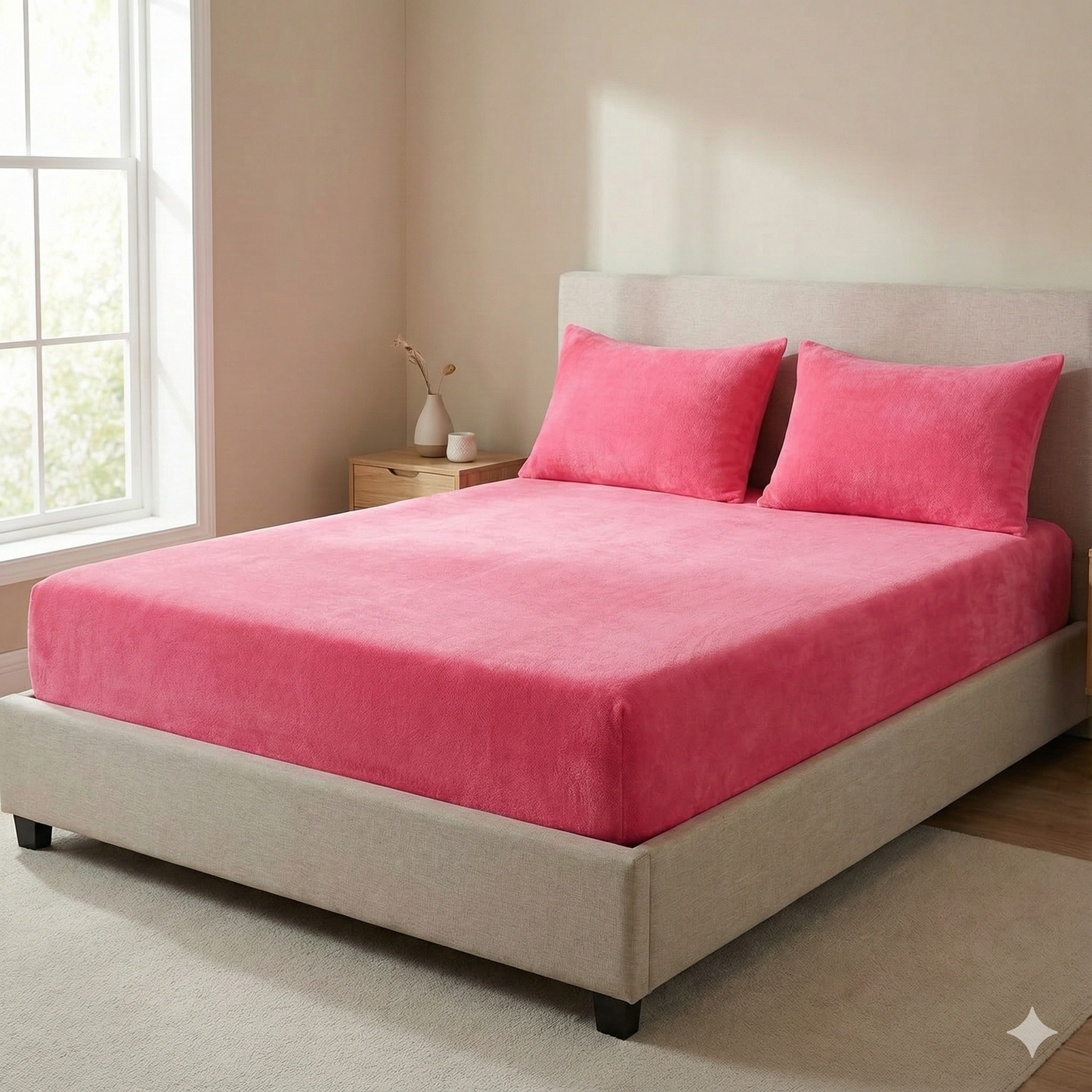 Misnaya Living Premium Warm Mink Flat Bedsheet Set | 3-Piece Set with 2 Pillow Covers | Super Soft & Cozy Winter Bedsheet | Color-Fast Solid Plain Design | King Size (90 x 100 Inches)