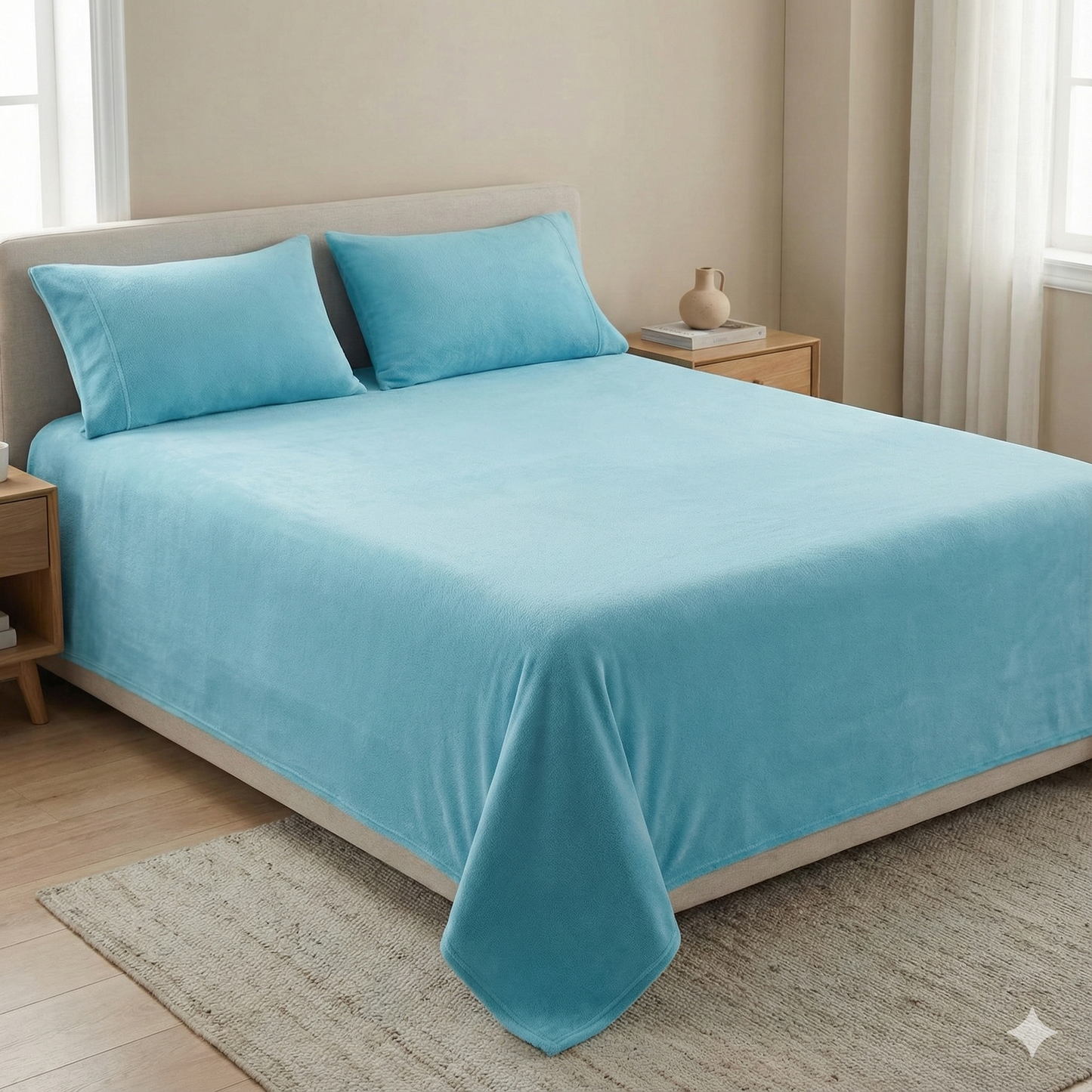 Misnaya Living Premium Warm Mink Flat Bedsheet Set | 3-Piece Set with 2 Pillow Covers | Super Soft & Cozy Winter Bedsheet | Color-Fast Solid Plain Design | King Size (90 x 100 Inches)