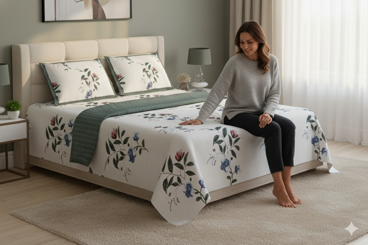 MISNAYA Verdant Bloom – Premium King Size 108X108 Inches Super Soft  310 TC Twill Cotton Bedsheet with 2 Matching Pillow Covers