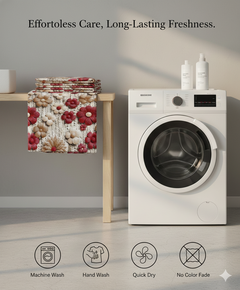 Misnaya 7D Red Pearl Flowers Design Glace Cotton King Bedsheet (Gray Red Blossom, 108×108 Inches) with 2 Matching Pillow Covers