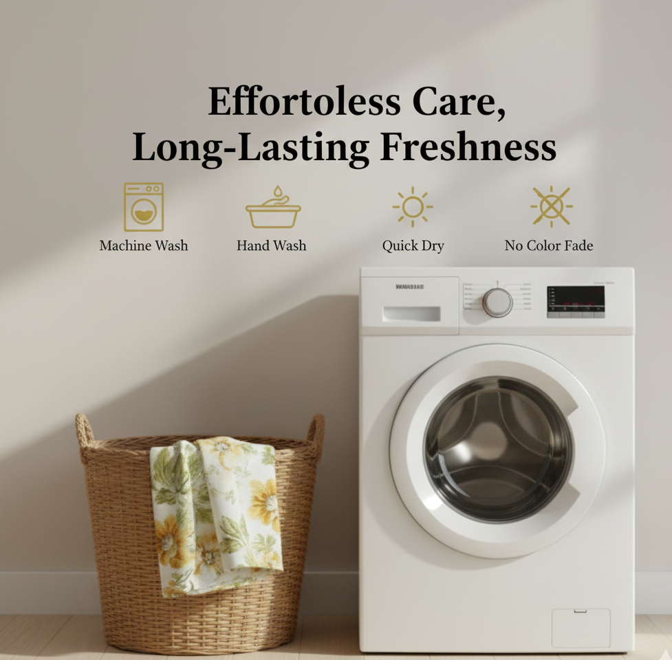 Misnaya Premium 200 TC Double Bed Fitted Bedsheet – Yellow Floral Print with 2 Pillow Covers