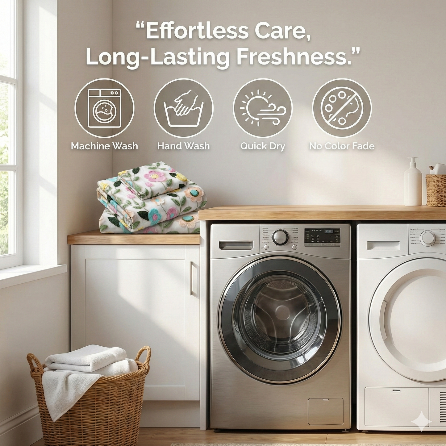 Misnaya Premium Pastel Meadow Bloom 7D Glace Cotton King Size Bedsheet( 108×108 Inches) with 2 Matching Pillow Covers