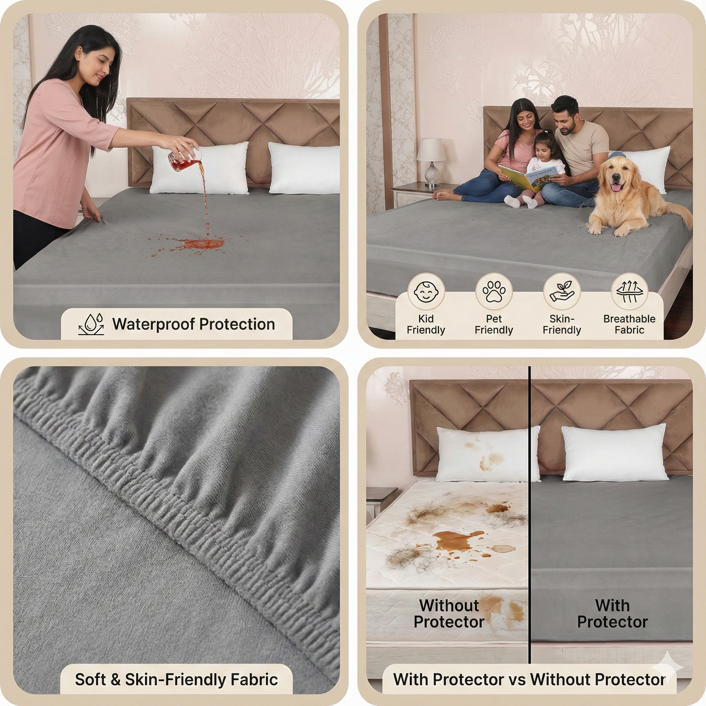 Misnaya Premium Waterproof Terry Cotton Mattress Protector | 220 GSM | Elastic Fitted